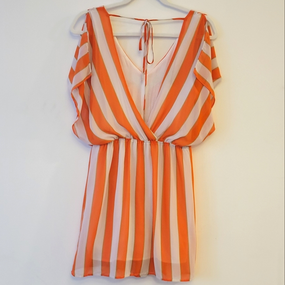 TIFFANY'S Flowy Summer Goddess Sleeveless Midi Dress Medium in Orange and White